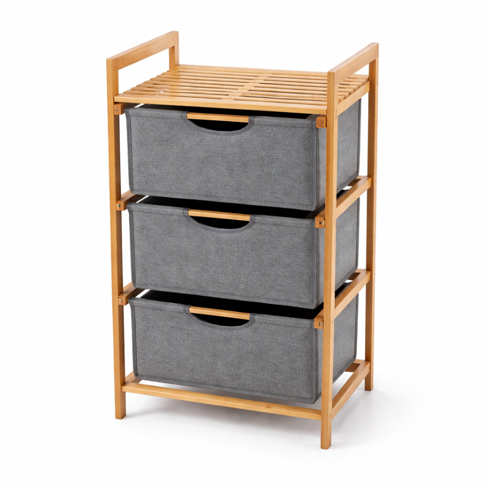 Bambu 3 Çekmeceli Organizer Dolap Banyo Ofis Saklama Rafı