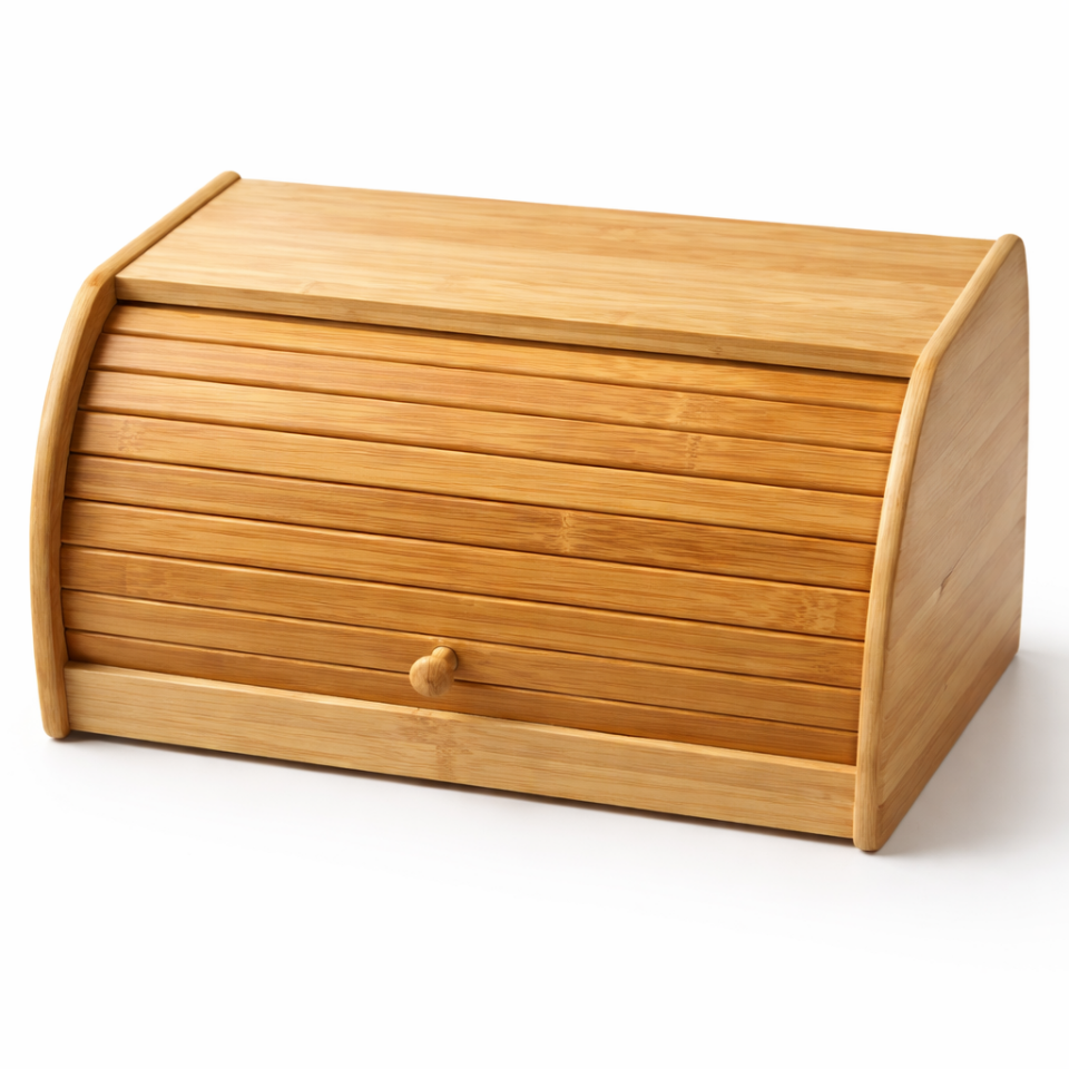 Bambu Kapaklı Ekmek Dolabı - Rustik Tasarım Ahşap Ekmeklik