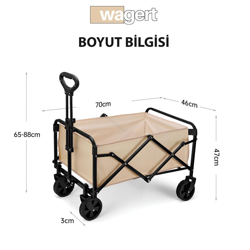 Küçük Çok Amaçlı Katlanır Kamp Piknik Tatil Sahil El Arabası Bahçe Pazar Kamp Eşya Taşıma Arabası haki Krem