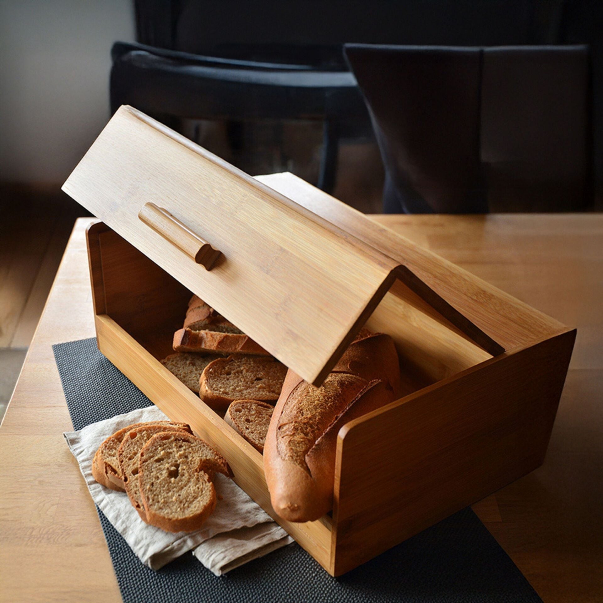 Bambu Ahşap Ekmek Saklama Kutusu Kapaklı Ekmeklik Mutfak Organizer