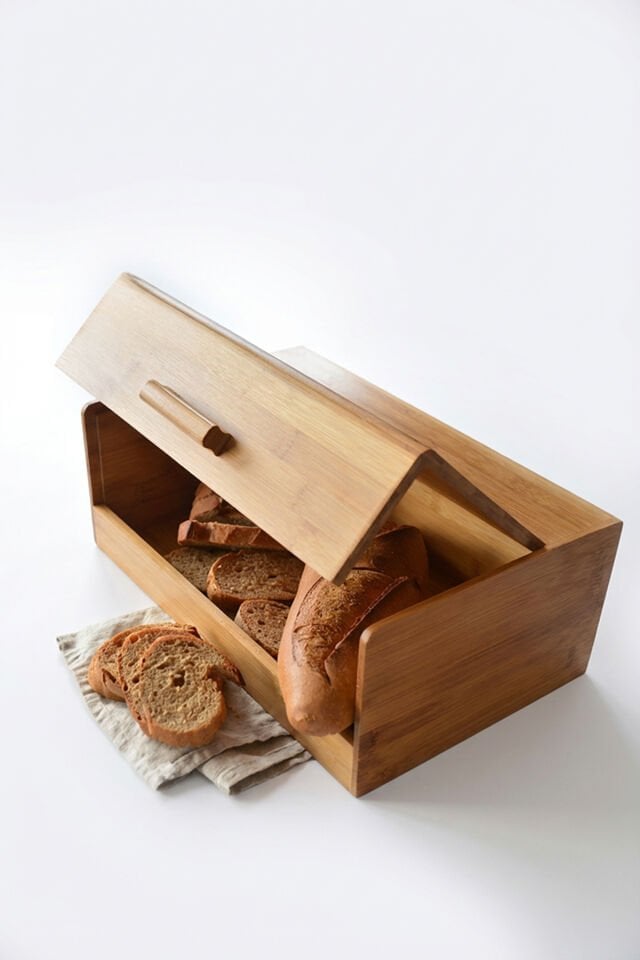 Bambu Ahşap Ekmek Saklama Kutusu Kapaklı Ekmeklik Mutfak Organizer
