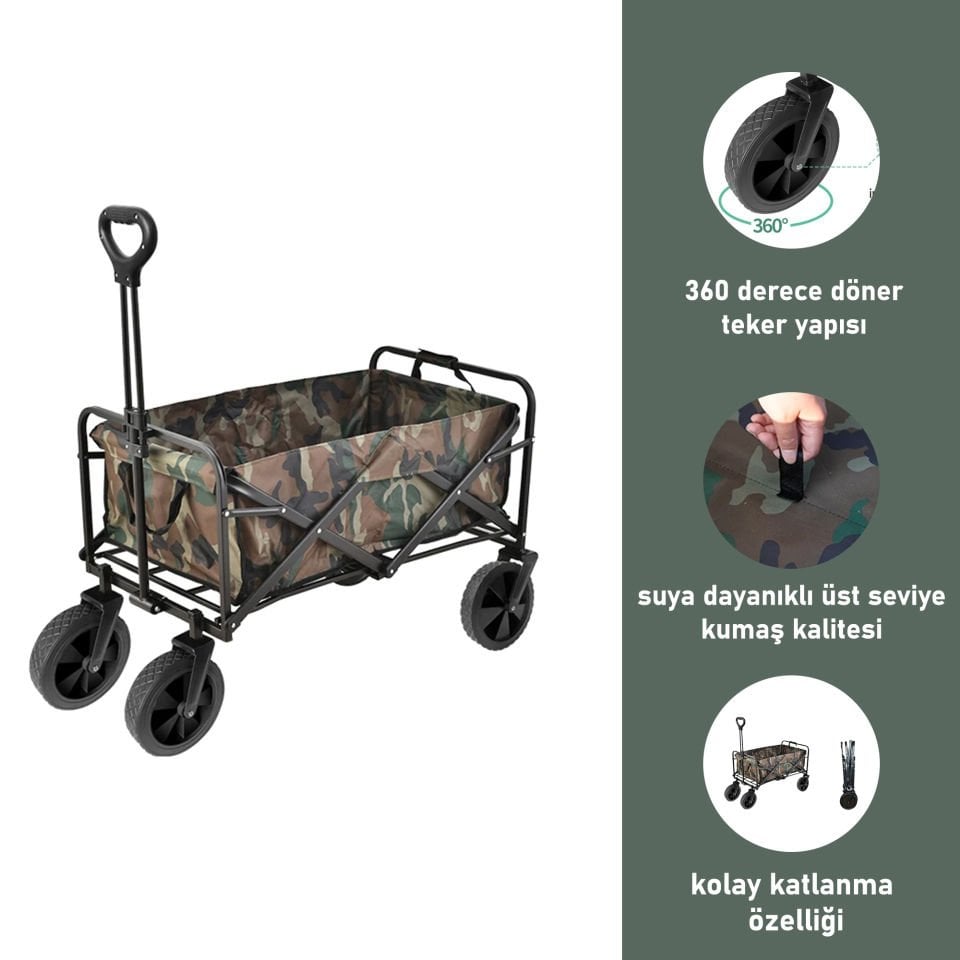 Küçük Çok Amaçlı Katlanır Kamp Piknik Tatil Sahil El Arabası Bahçe Pazar Kamp Eşya Taşıma Arabası haki Yeşil