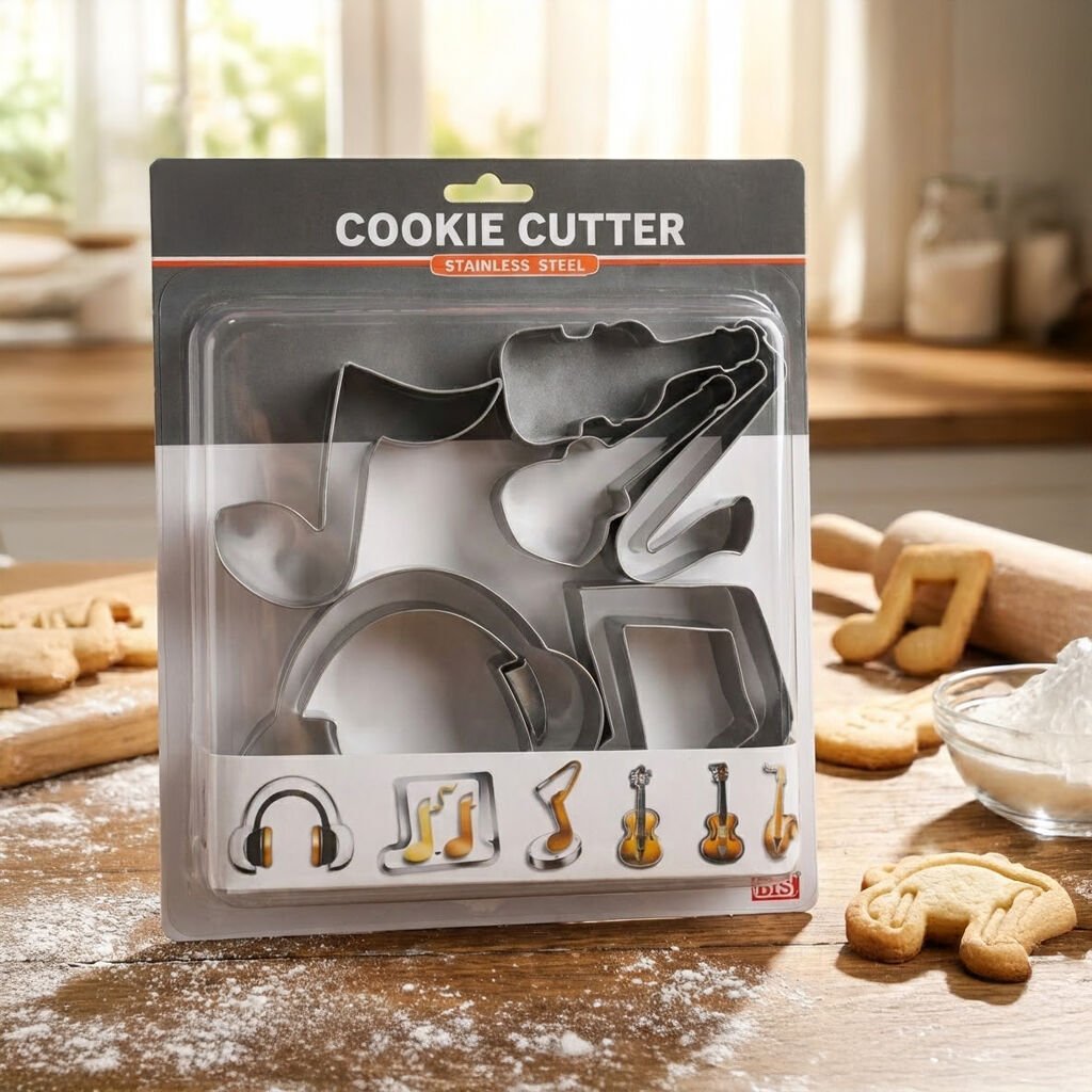 Paslanmaz Çelik Müzik Temalı Kurabiye Kalıbı Seti 6 Parça - Gitar Nota Kulaklık