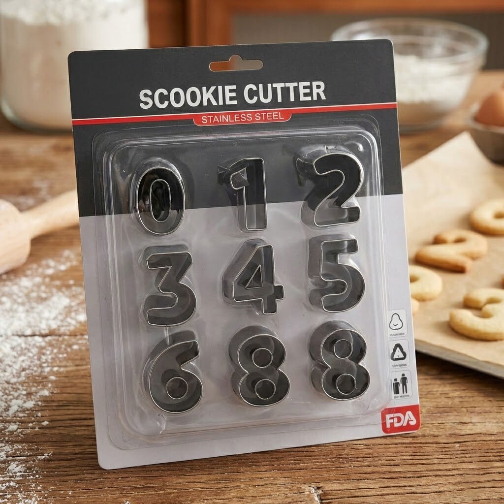 Paslanmaz Çelik Rakam Kurabiye Kalıbı Seti 9 Parça 0-9 Sayı Şekilli Kurabiye Kesici