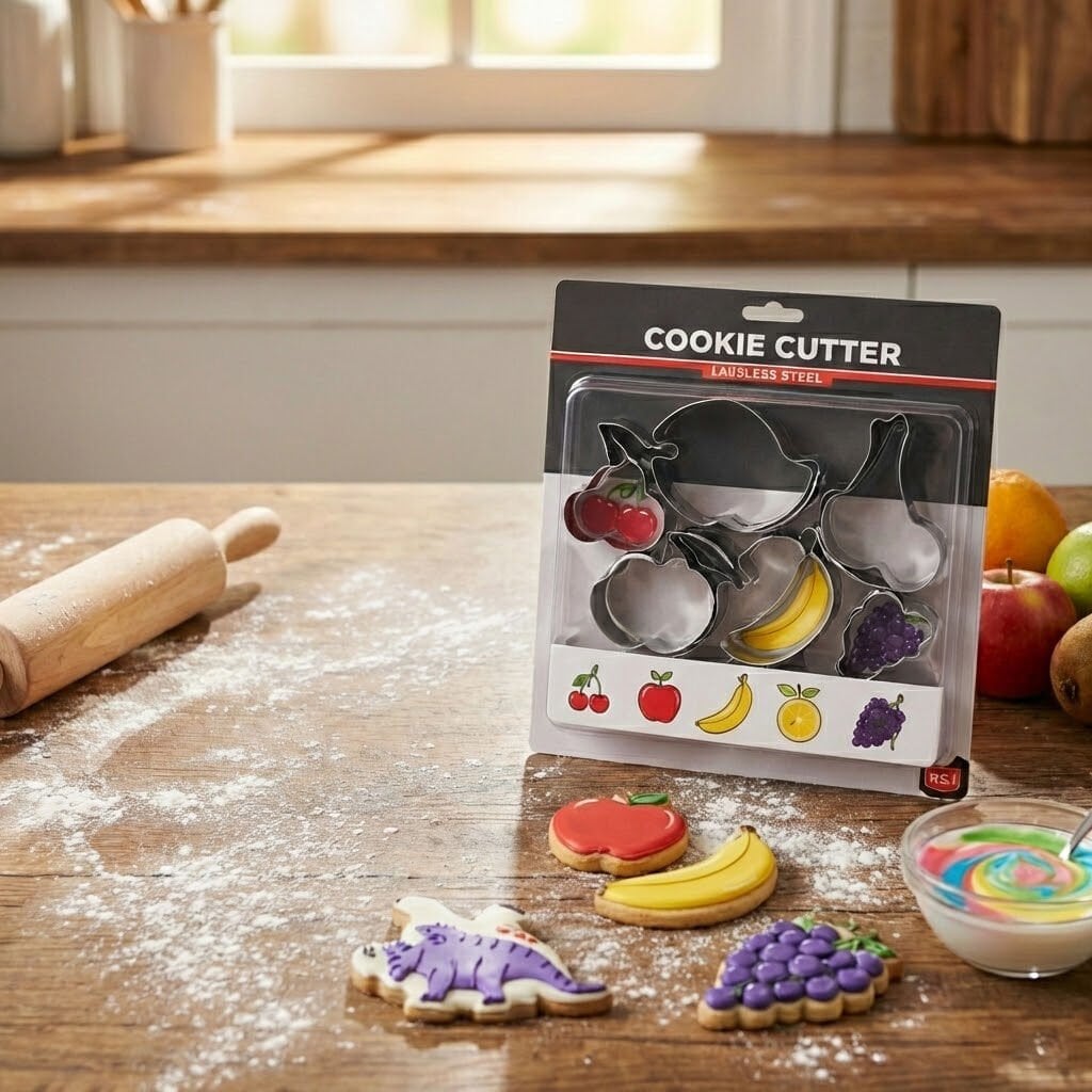 Paslanmaz Çelik Meyve Şekilli Kurabiye Kalıbı Seti 6 Parça Kiraz Elma Muz Üzüm Portakal