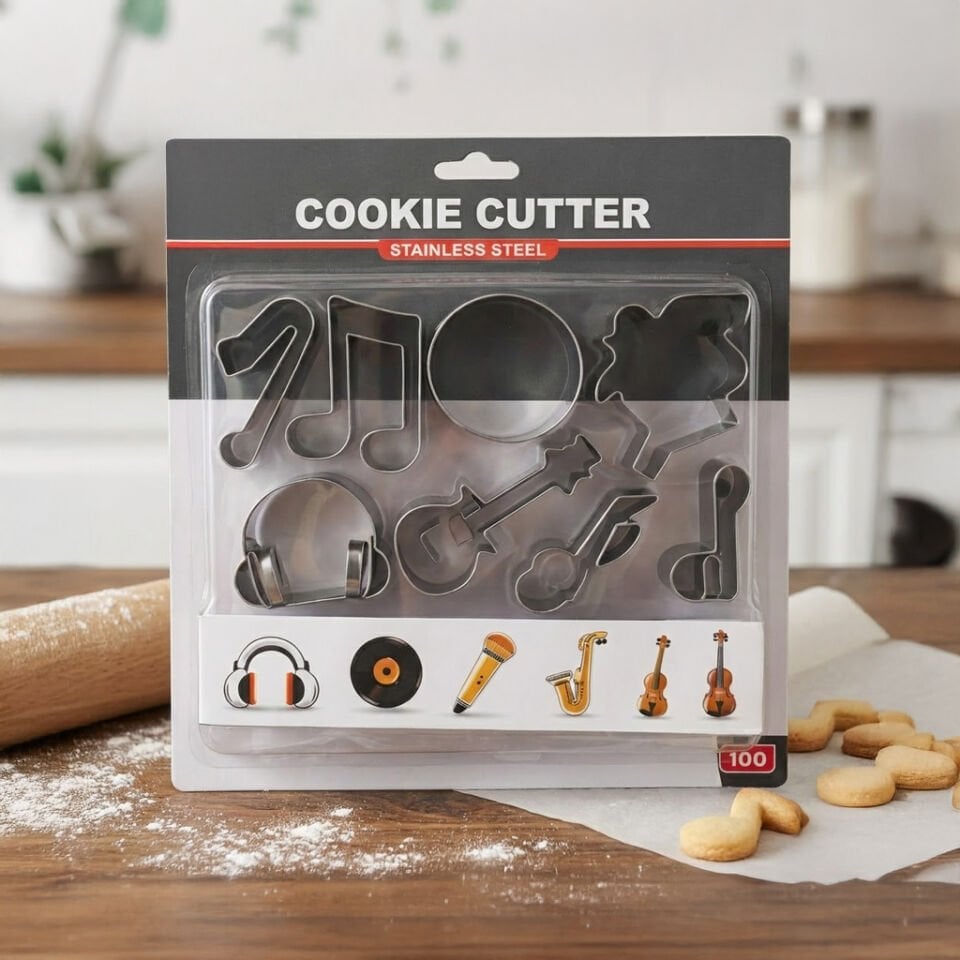 Müzik Temalı Paslanmaz Çelik Kurabiye Kalıbı Seti 8 Parça Nota Gitar Mikrofon