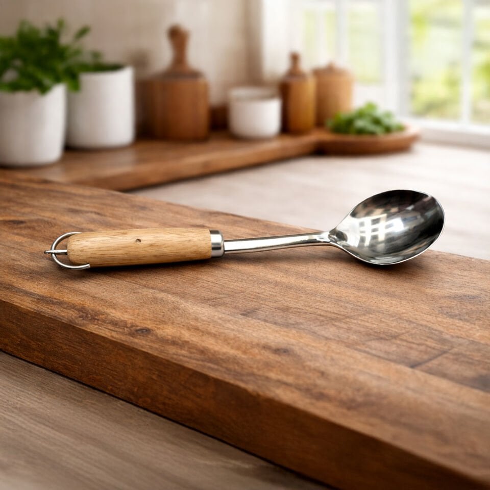 Ahşap Saplı Paslanmaz Çelik Servis Kaşığı - Mutfak Kepçe