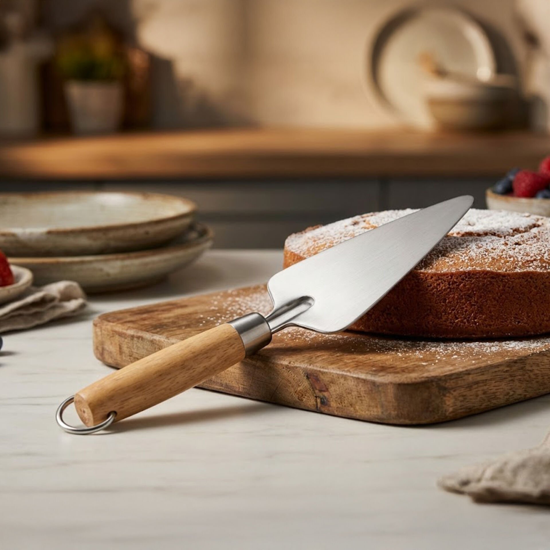 Ahşap Saplı Paslanmaz Çelik Pasta Spatulası Kek Kesme Bıçağı