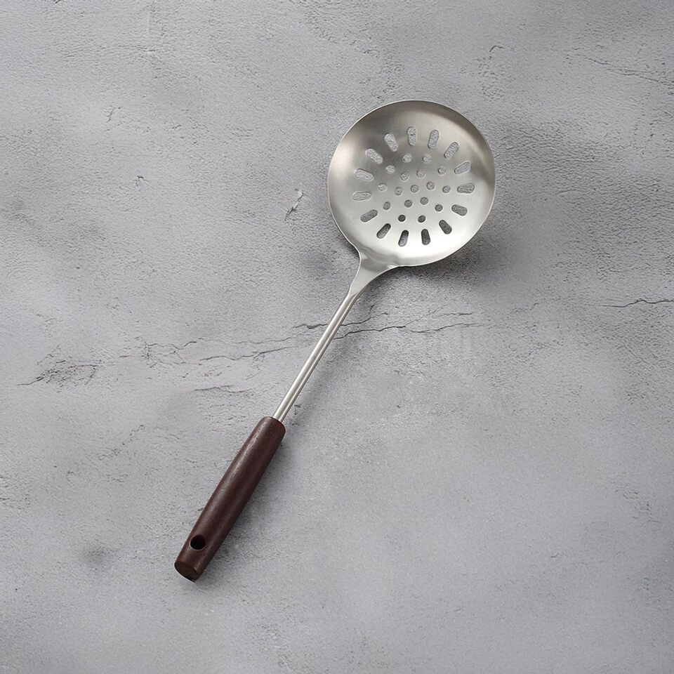 Paslanmaz Çelik Kevgir Süzgeç Kaşık Ahşap Saplı Mutfak Kevgiri
