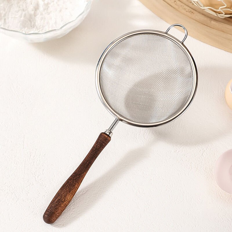 Ahşap Saplı Paslanmaz Çelik Un Eleme Süzgeci Mutfak Eleği