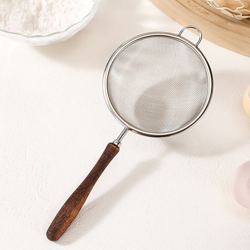 Ahşap Saplı Paslanmaz Çelik Un Eleme Süzgeci Mutfak Eleği