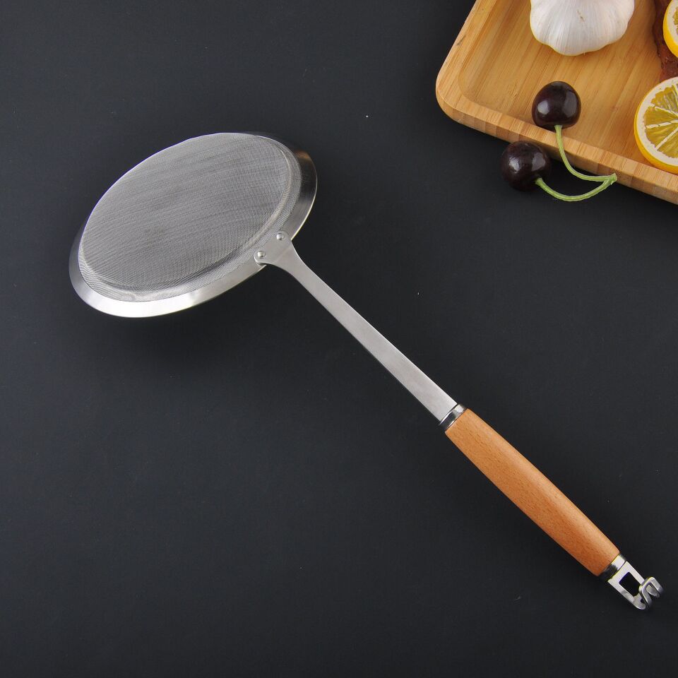 Ahşap Saplı Paslanmaz Çelik Yağ Süzgeç Kevgir Mutfak Süzgeci