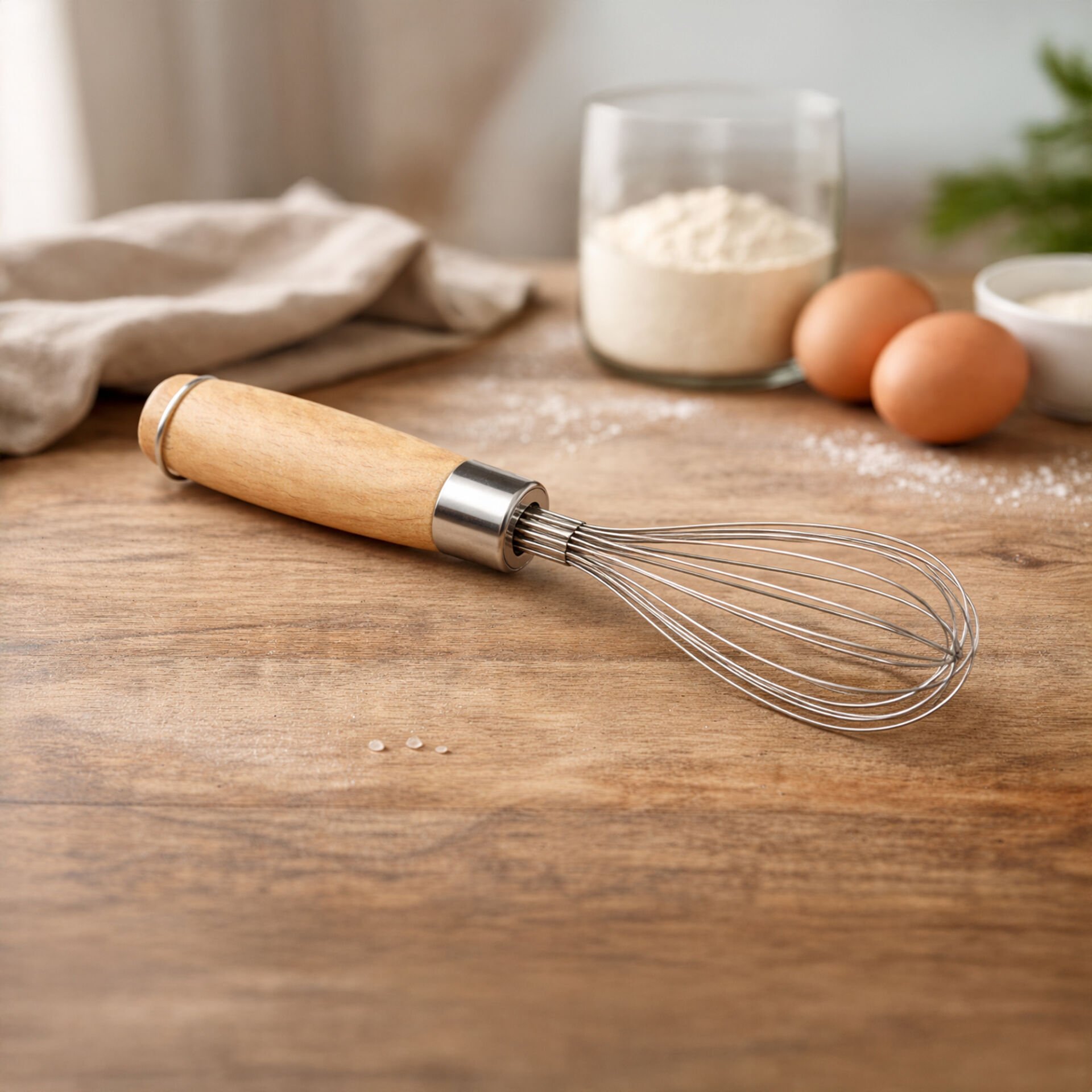 Ahşap Saplı Paslanmaz Çelik Çırpıcı Tel Çırpma Teli Mutfak Karıştırıcı