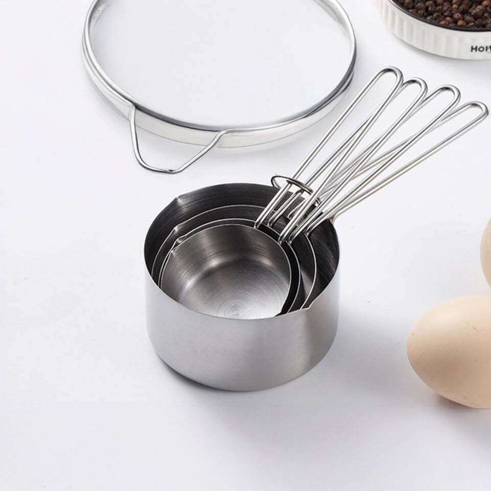 Paslanmaz Çelik Ölçü Kabı Seti 4 Parça Saplı Ölçek Kasesi Mutfak Gereçleri