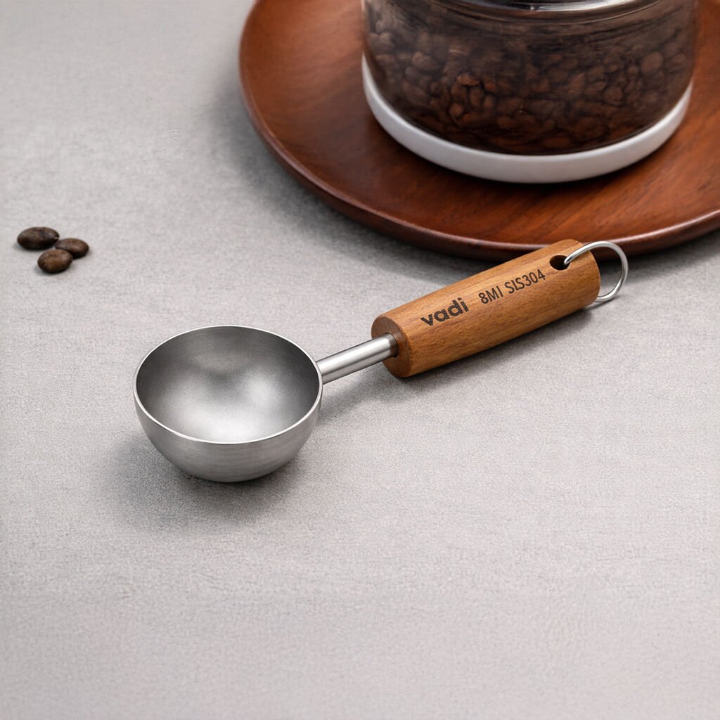 Ahşap Saplı Paslanmaz Çelik Kahve Ölçek Kaşığı 8 ml - Profesyonel Kahve Kaşığı