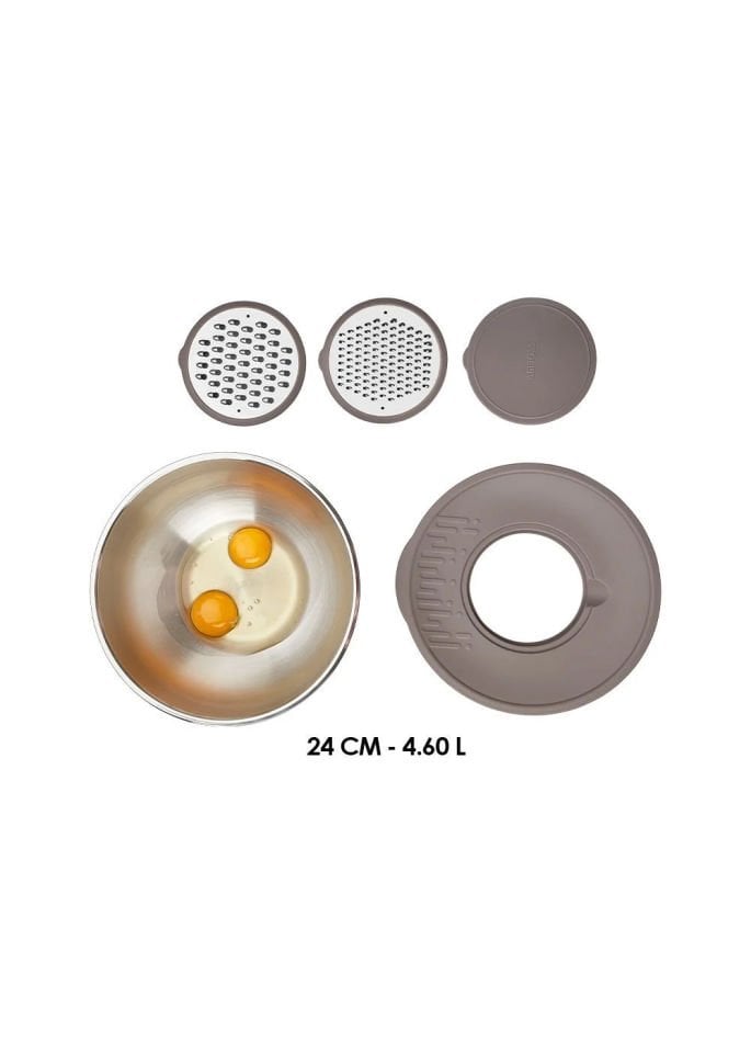 Satin Paslanmaz Çelik 3 Parça Çok Amaçlı Karıştırma Kase Seti Gri