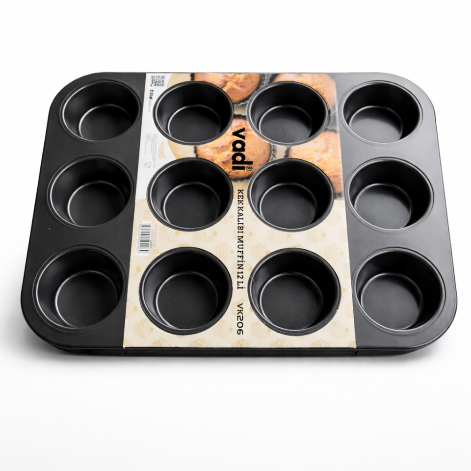 12'li Muffin Kalıbı Cupcake Kek Kalıbı Yapışmaz Yüzey Kaplamalı Fırın Tepsisi