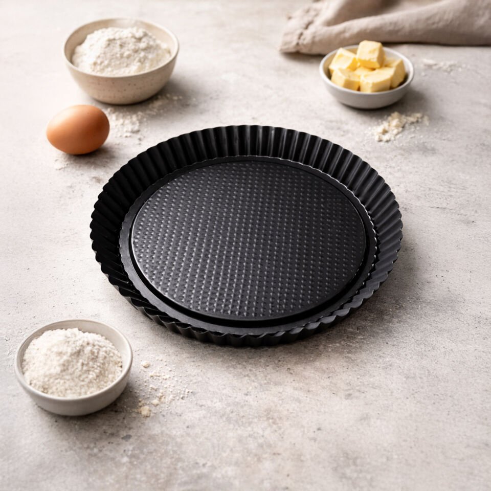 Karbon Çelik 28 cm Yanmaz Yapışmaz Tırtıklı Kenarlı Çıkarılabilir Tabanlı Tart Turta Kalıbı