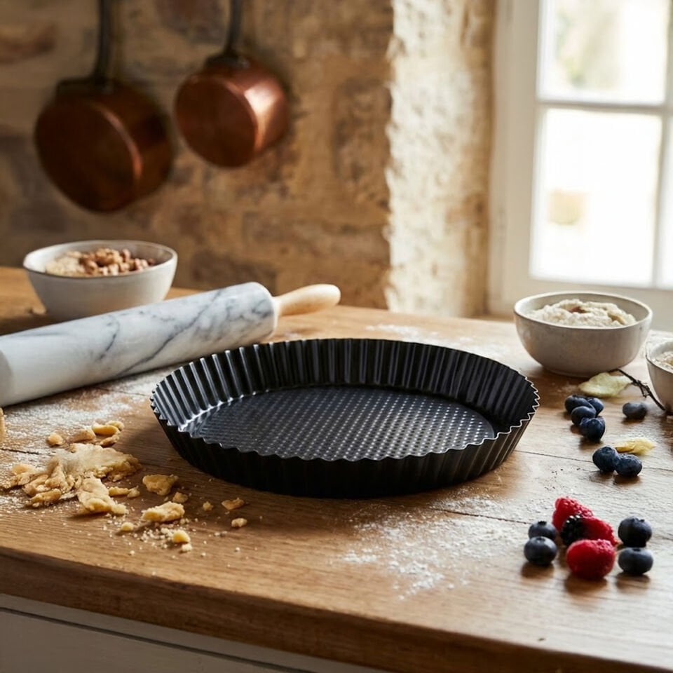 Karbon Çelik 28 cm Yanmaz Yapışmaz Tırtıklı Kenarlı Çıkarılabilir Tabanlı Tart Turta Kalıbı