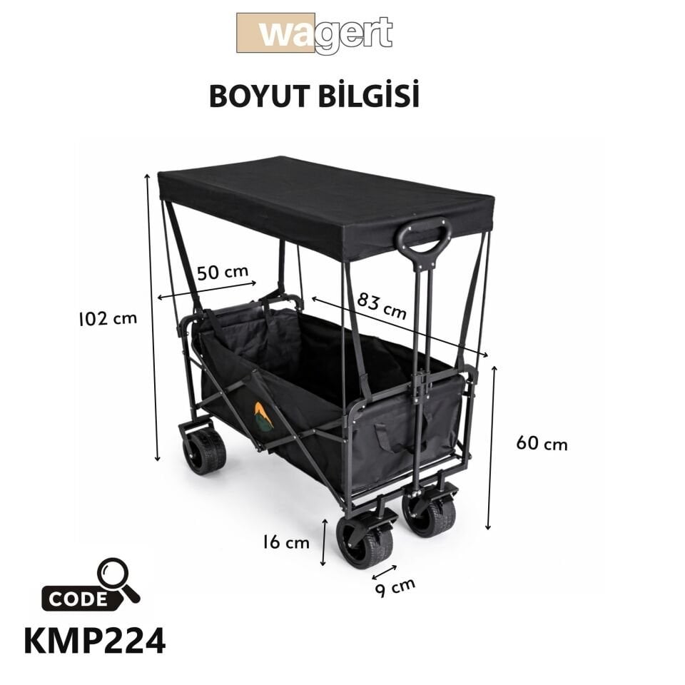 Tenteli Katlanabilir Kamp Arabası Taşıma ve Piknik Vagonu Siyah