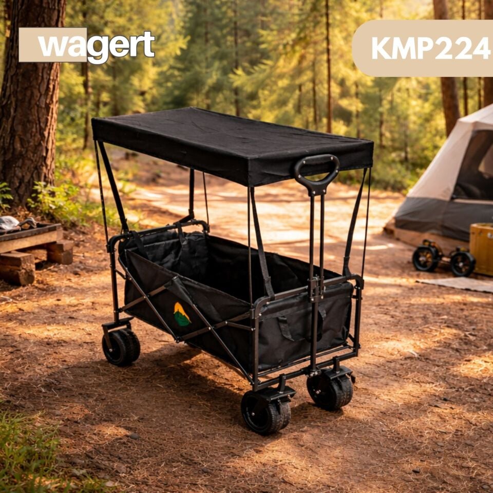 Tenteli Katlanabilir Kamp Arabası Taşıma ve Piknik Vagonu Siyah