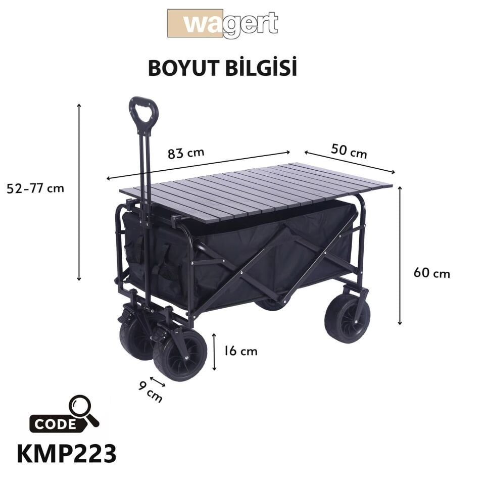 Katlanabilir Taşınabilir Vagon Metal Masalı Kamp Piknik Pazar Taşıma Arabası Siyah