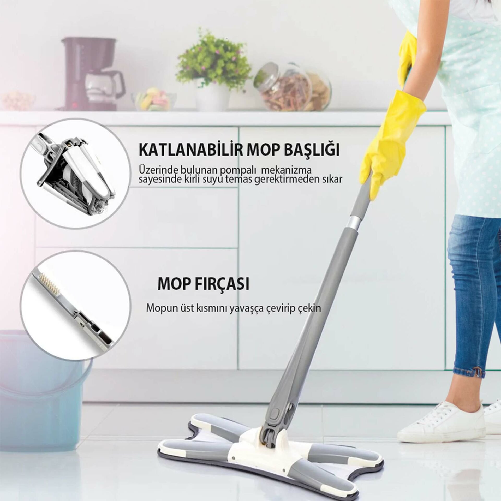 360 Derece Dönebilen Kendinden Sıkmalı X Mop | Vadi Home