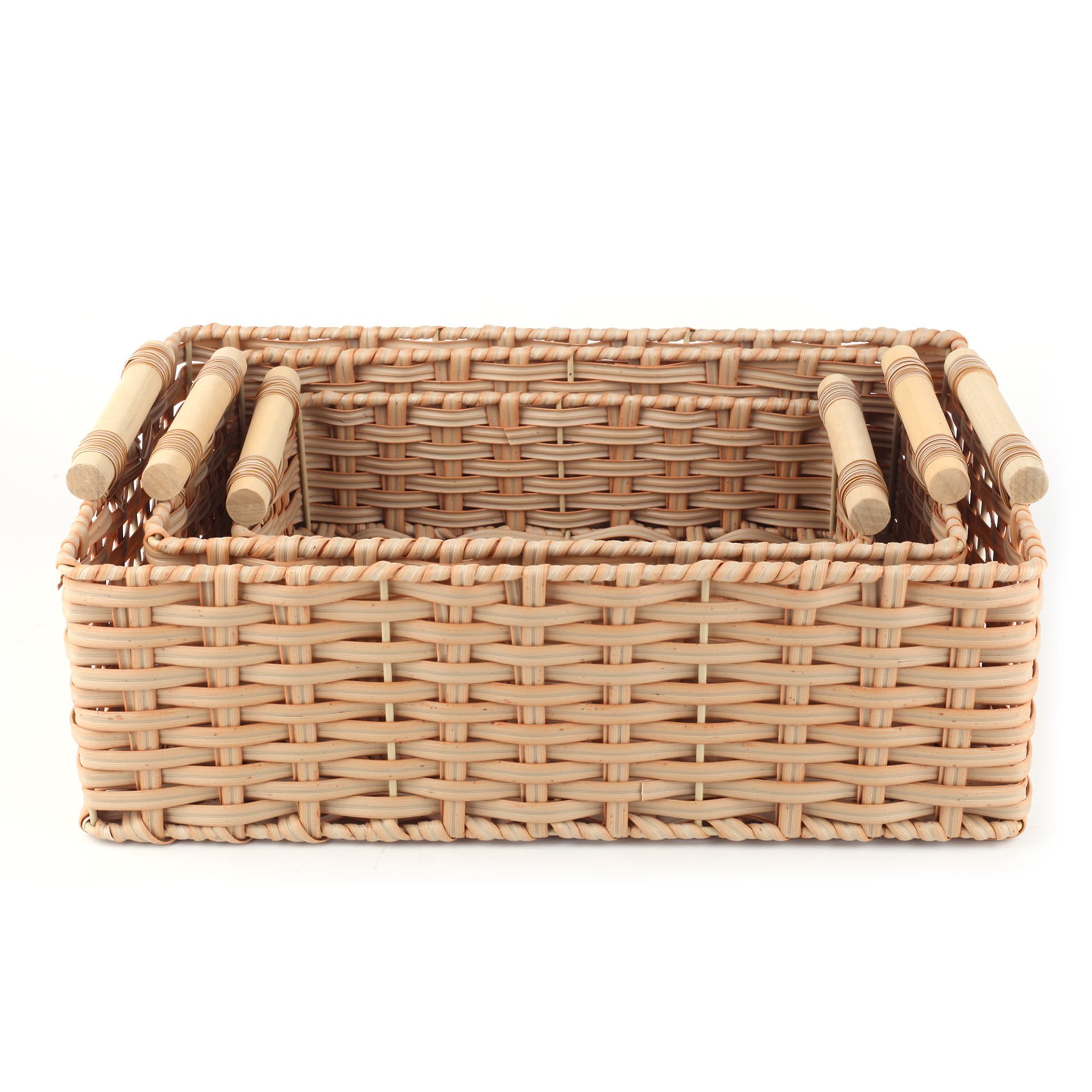 Ahşap Saplı Halat Sepetleri, İstiflenebilir Banyo Saklama Kutuları, Yatak Odası Düzenleme Kabı Krem