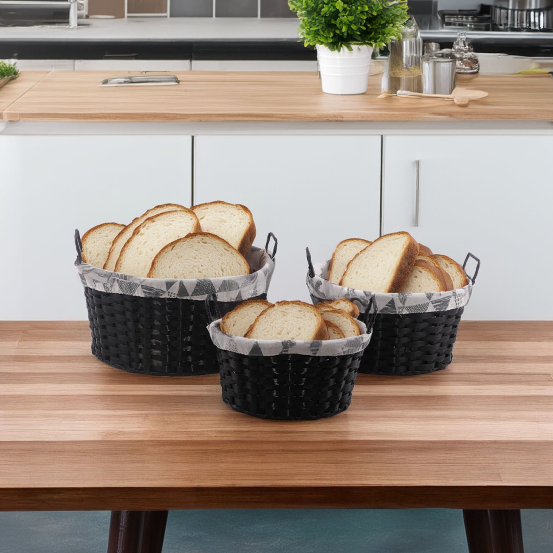 Rattan Hasır Çok Amaçlı Dikdörtgen Sepet Ekmek Havlu Sepeti Siyah