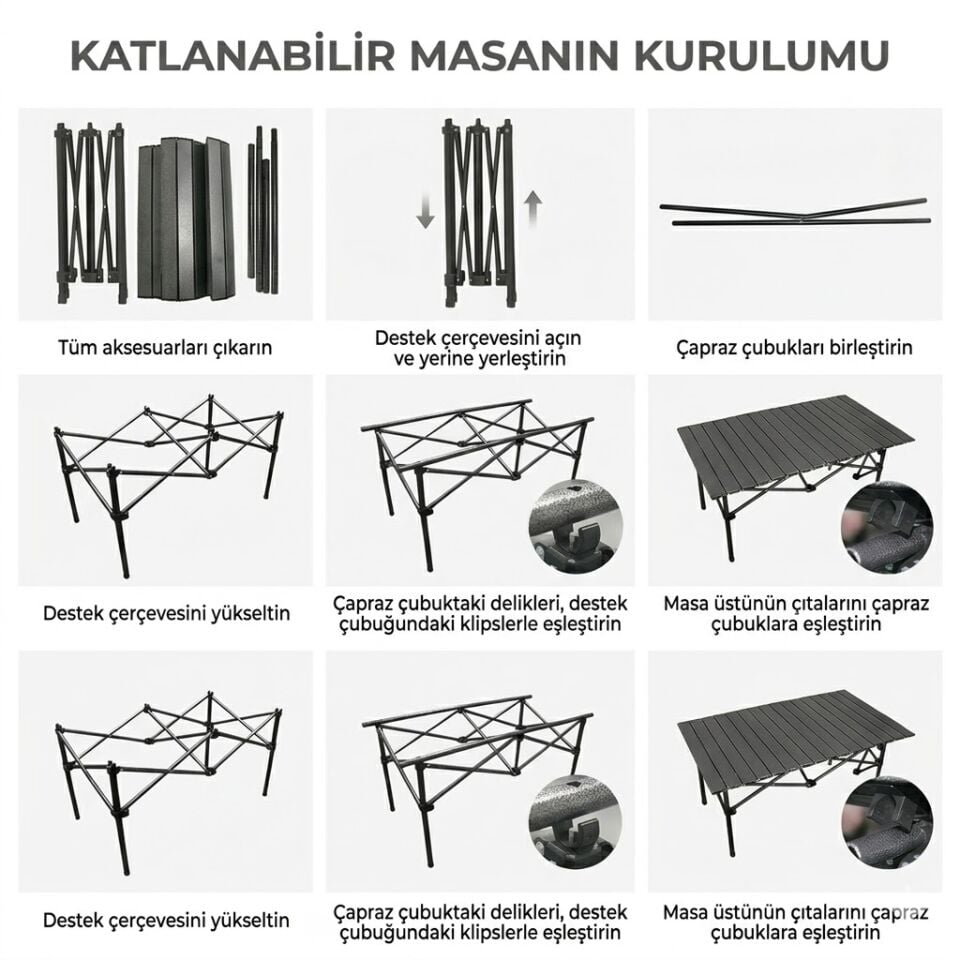 Katlanabilir Taşınabilir Kamp Masası Alüminyum Gövdeli Outdoor Piknik ve Bahçe Masası