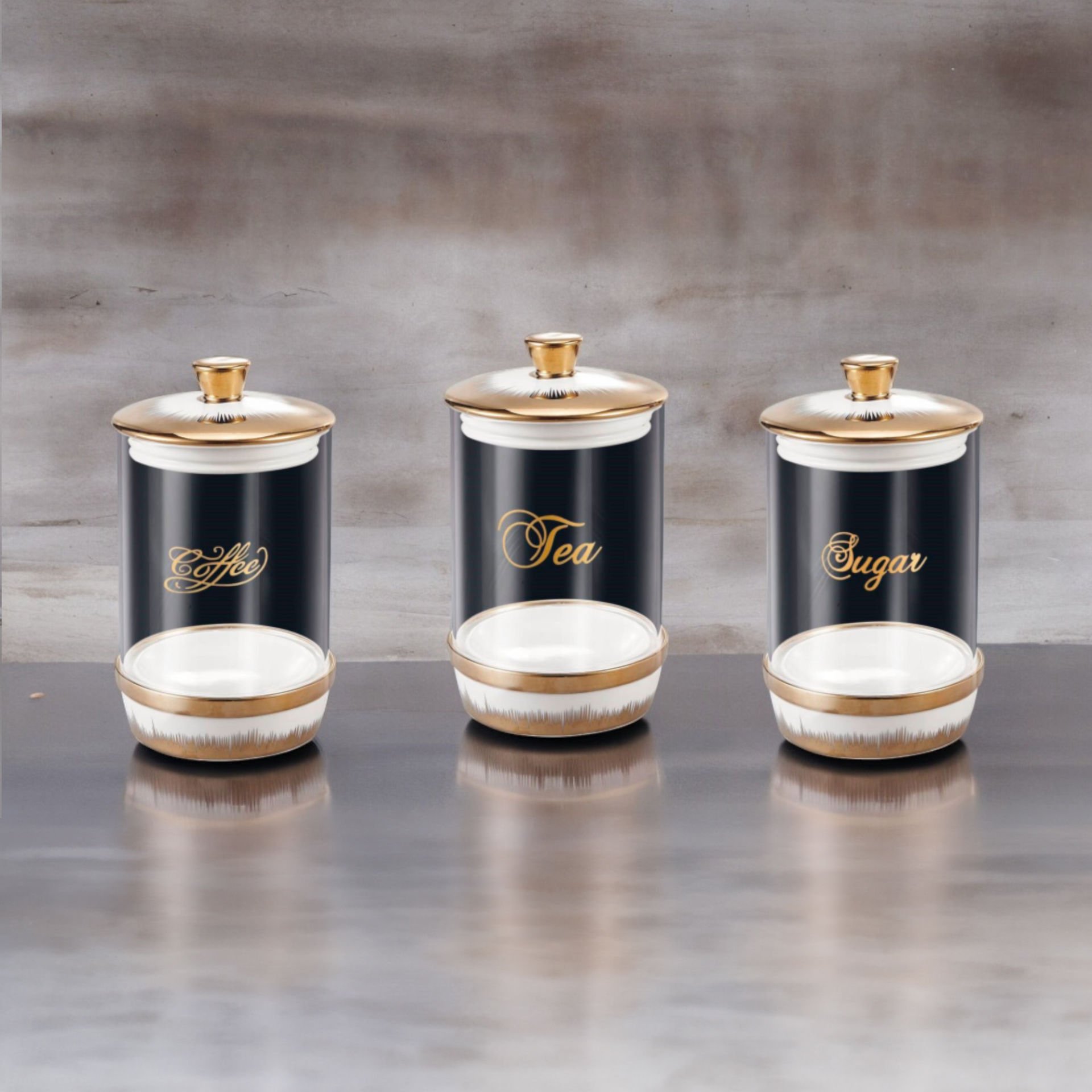 Eliza Mermer Desenli 3'lü Cam Baharat Takımı