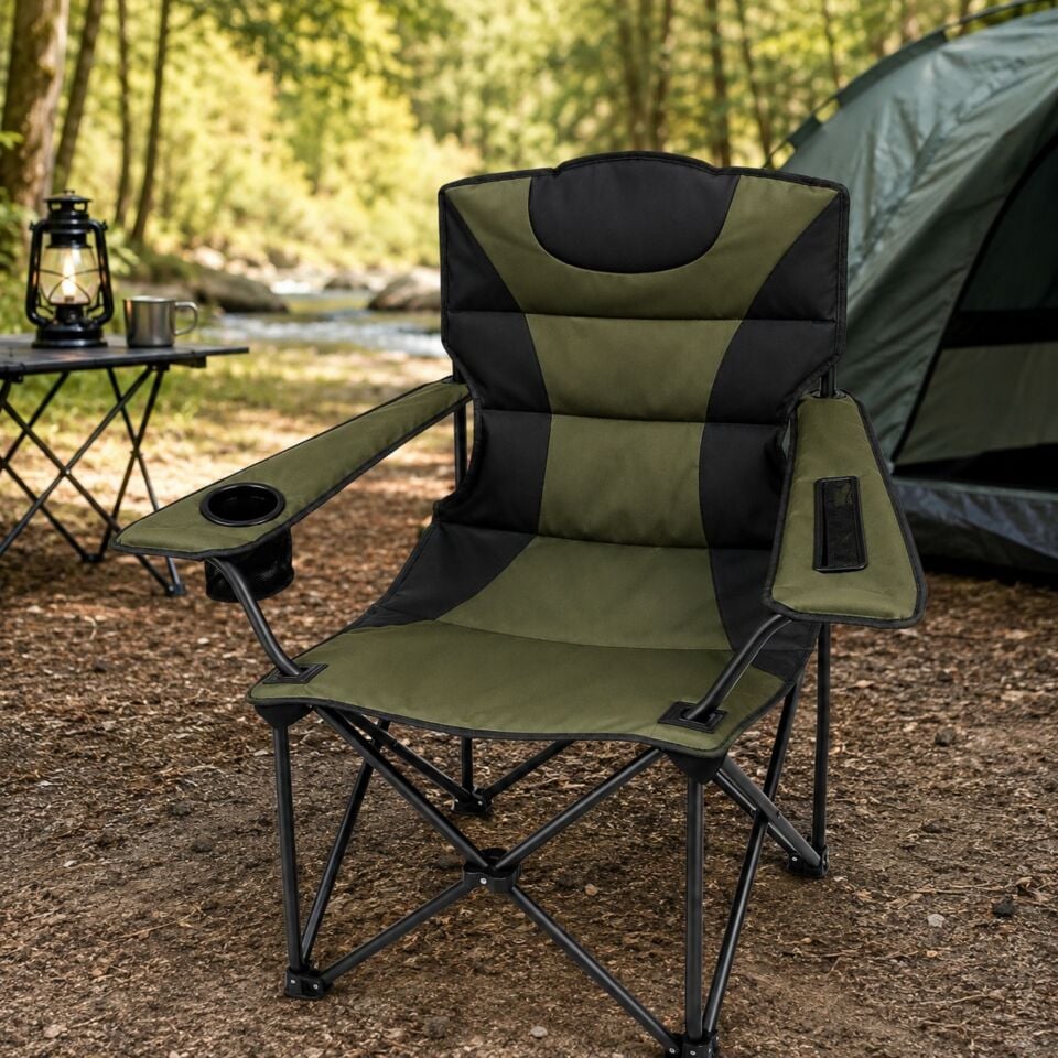 Katlanabilir Kamp Sandalyesi Bardaklıklı Cepli Outdoor Kamp Piknik Koltuğu Yeşil