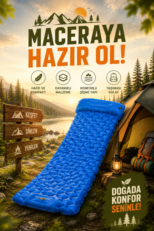 Yastıklı Şişme Kamp Matı Hafif Taşınabilir Outdoor Uyku Yatağı