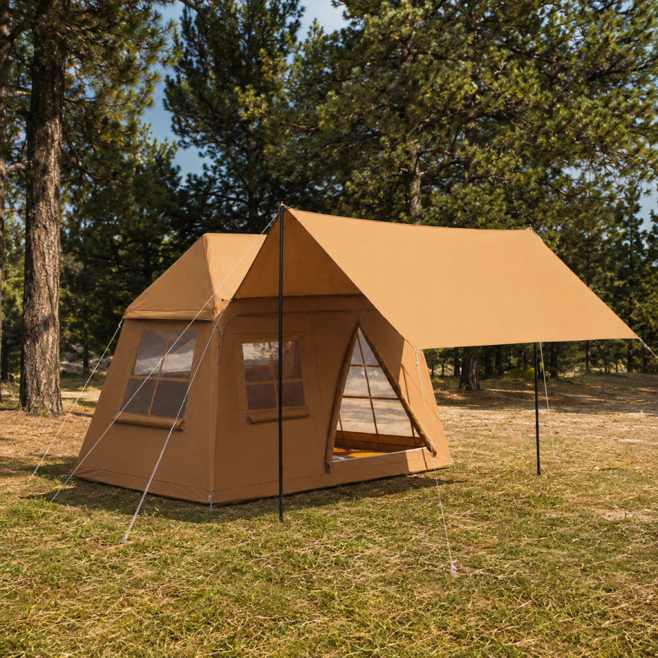 Tenteli Glamping Kamp Çadırı Su Geçirmez Geniş Yaşam Alanlı Aile Çadırı