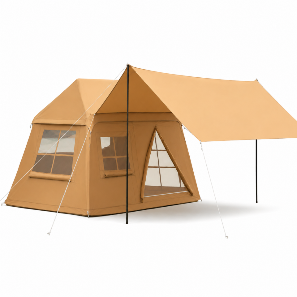 Tenteli Glamping Kamp Çadırı Su Geçirmez Geniş Yaşam Alanlı Aile Çadırı