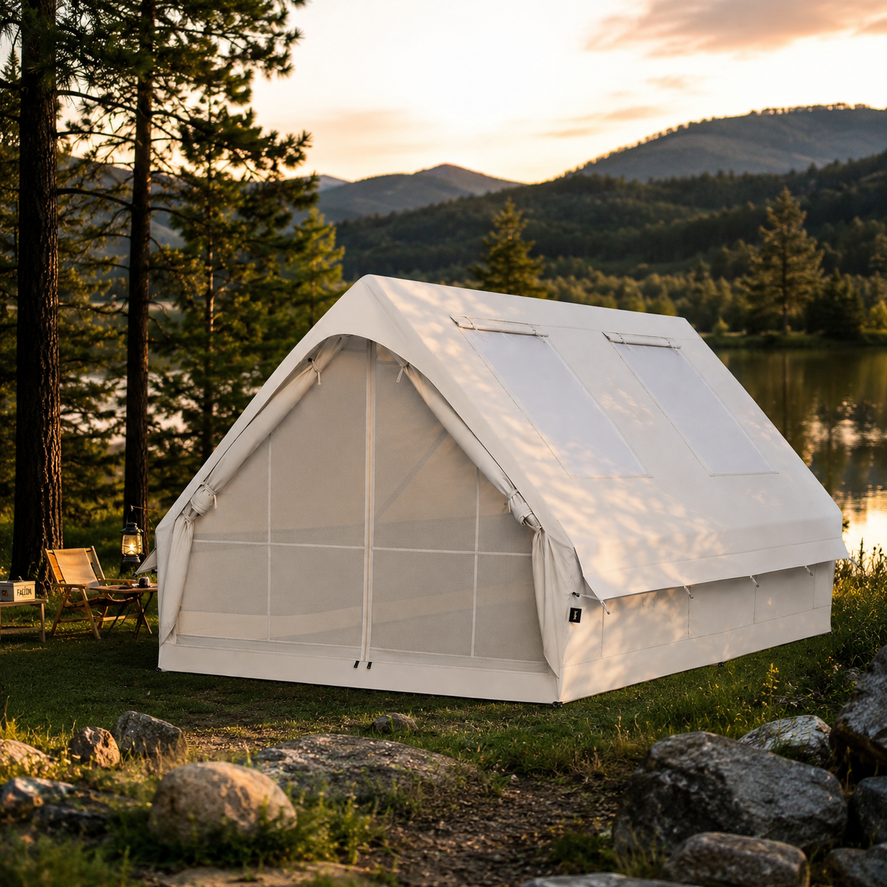 Büyük Boy Lüks Glamping Kamp Çadırı Su Geçirmez Geniş İç Hacimli Aile Çadırı
