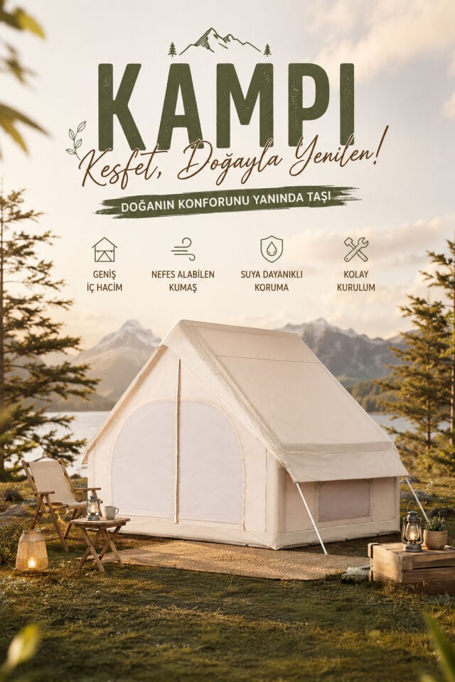 Glamping Aile Kamp Çadırı Su Geçirmez Geniş Yaşam Alanlı Outdoor Çadır