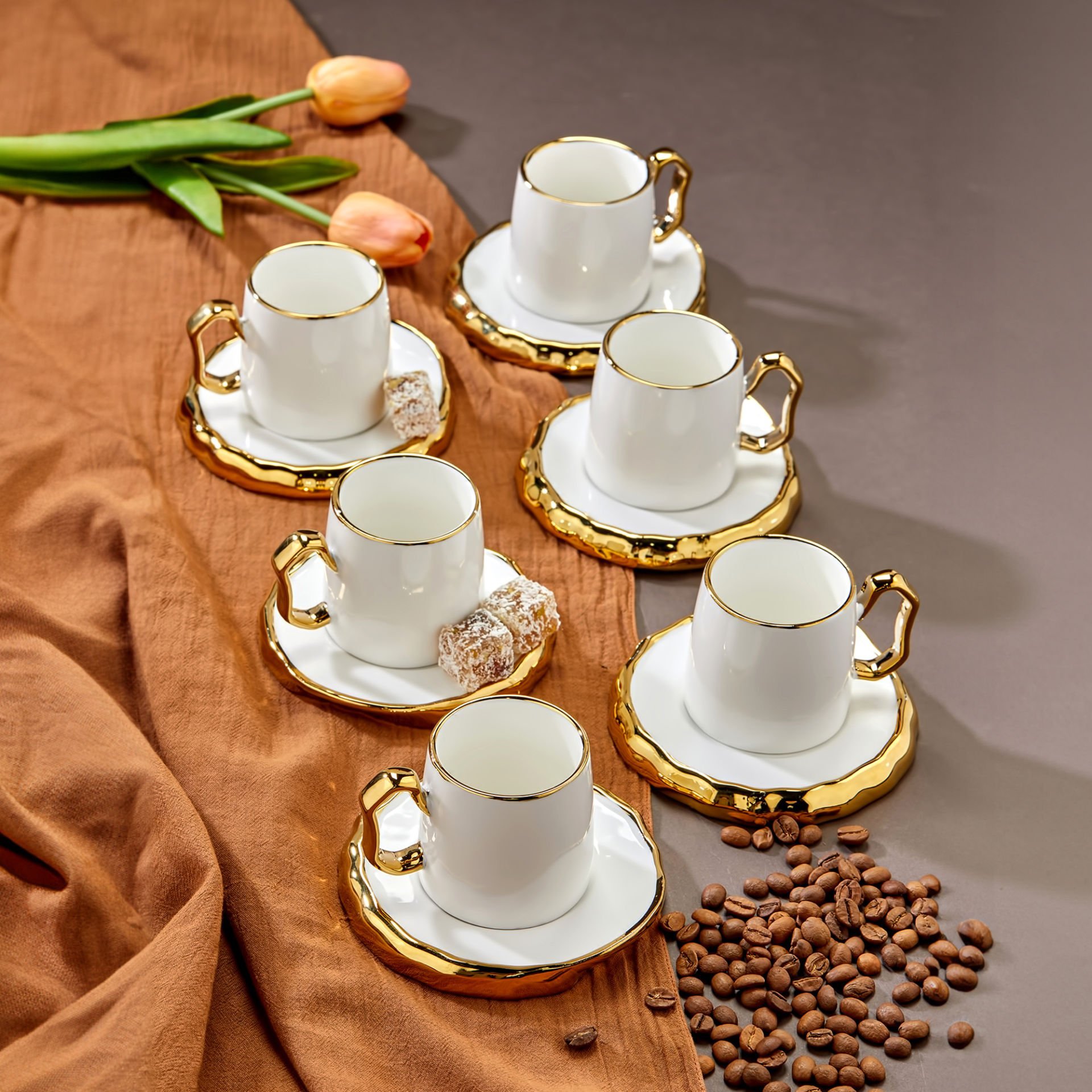 Violet 6 Kişilik Gold Porselen Kahve Fincan Takımı