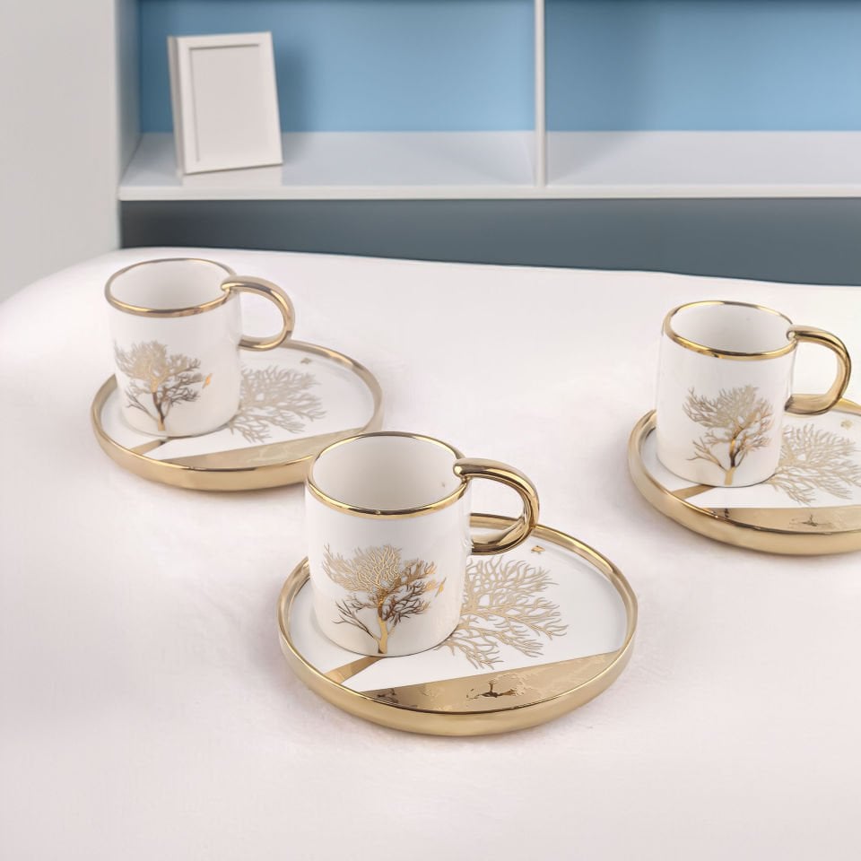 Violet 6 Kişilik Hayat Ağacı Desenli Porselen Kahve Fincan Takımı