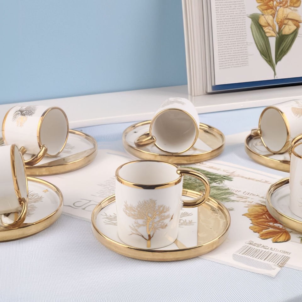 Violet 6 Kişilik Hayat Ağacı Desenli Porselen Kahve Fincan Takımı