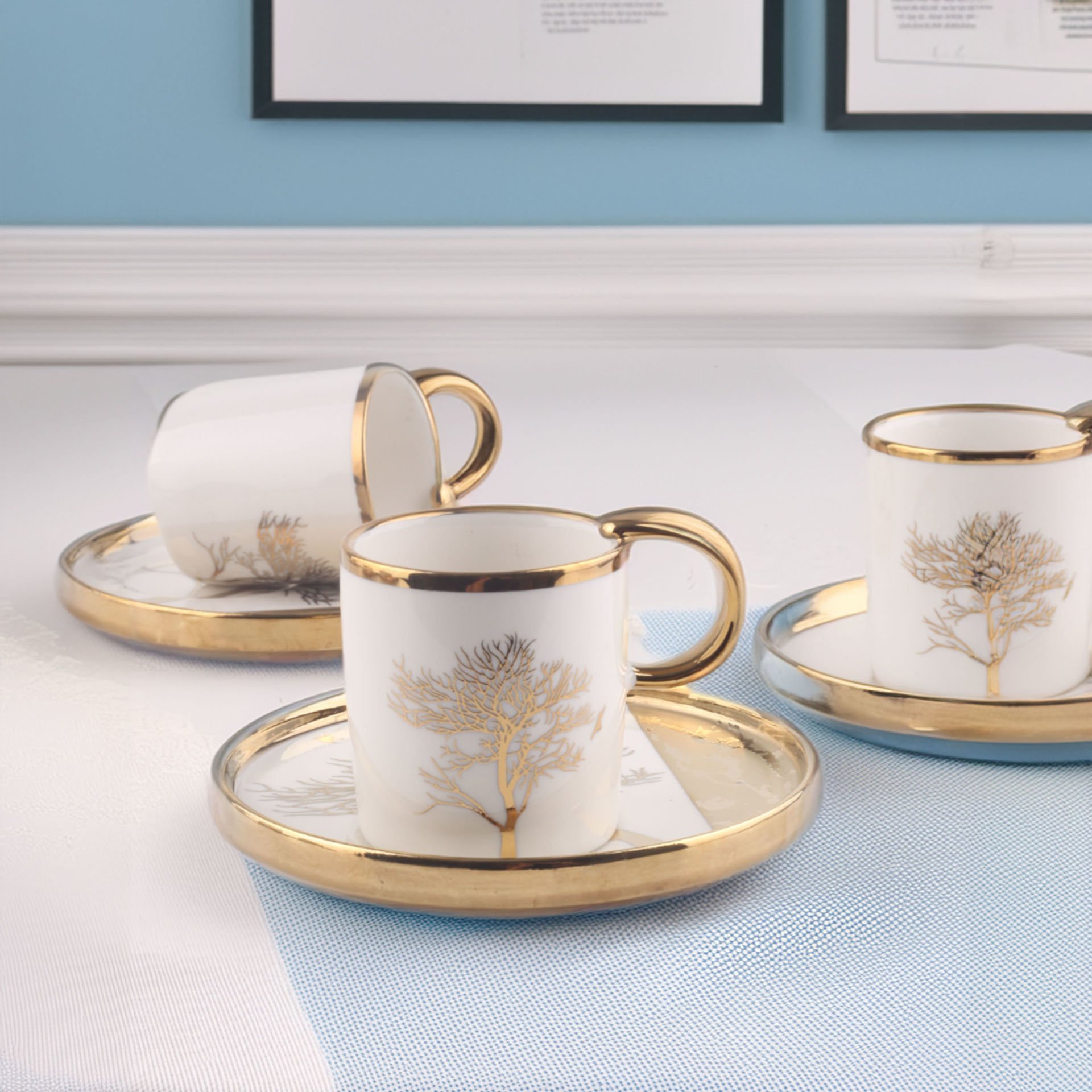 Violet 6 Kişilik Hayat Ağacı Desenli Porselen Kahve Fincan Takımı