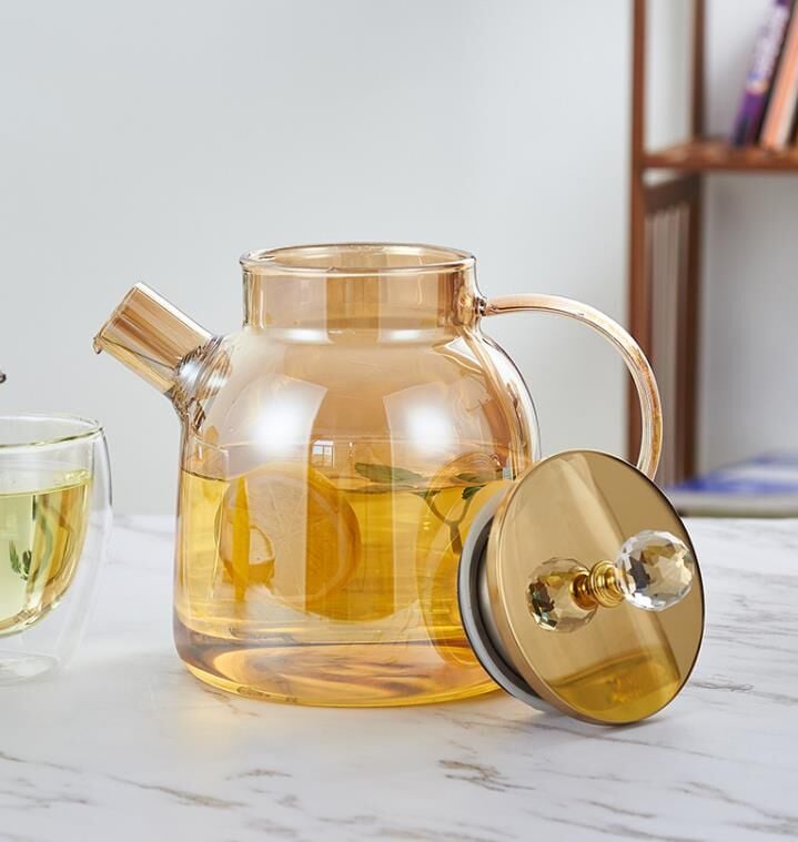 Kristal Topuzlu Borosilikat Cam Demlik Isıya Dayanıklı Bitki Çayı Demliği 1.8 Lt.