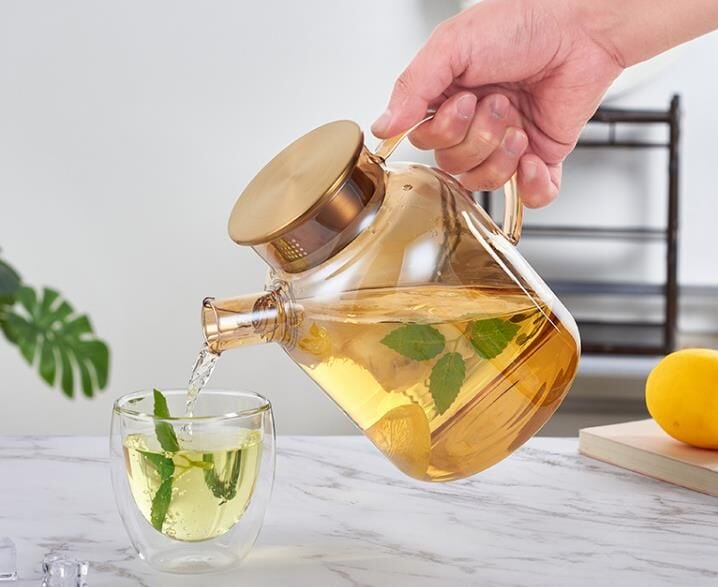 Kristal Topuzlu Borosilikat Cam Demlik Isıya Dayanıklı Bitki Çayı Demliği 1.8 Lt.