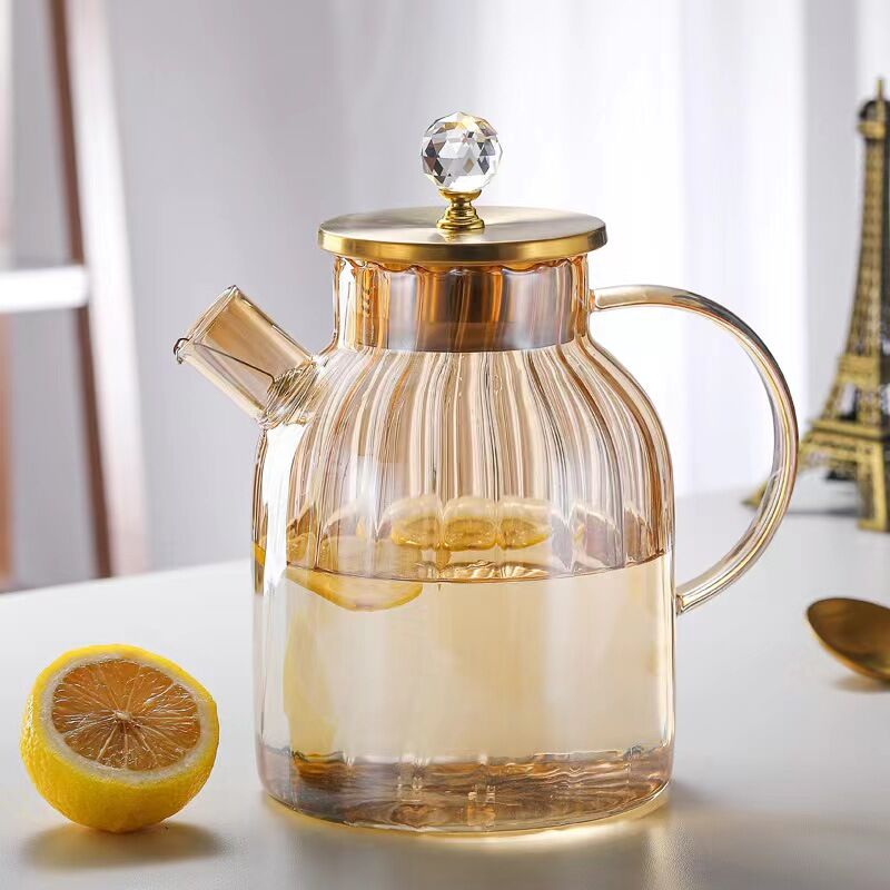 Kristal Topuzlu Borosilikat Cam Demlik Isıya Dayanıklı Bitki Çayı Demliği 1.8 Lt.