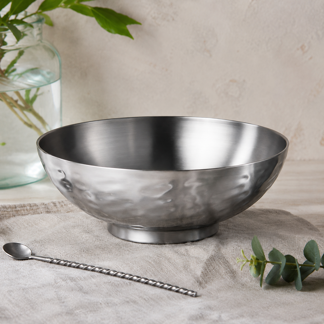 Gümüş Paslanmaz Çelik Sunum Kasesi Salata Meyve Servis Kasesi 24 cm