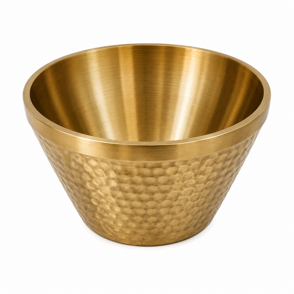 Gold Paslanmaz Çelik Dövme Desenli Sunum Kasesi Salata Meyve Servis Kasesi 14 cm