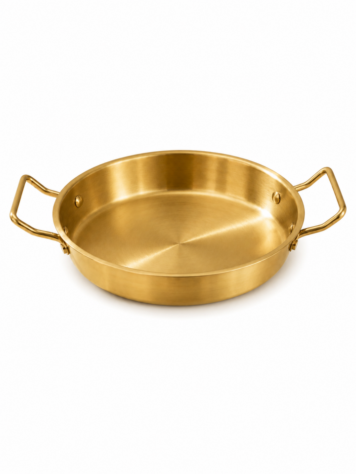 Çift Kulplu Gold Paslanmaz Çelik Yuvarlak Sunum ve Pişirme Sahanı 20 cm