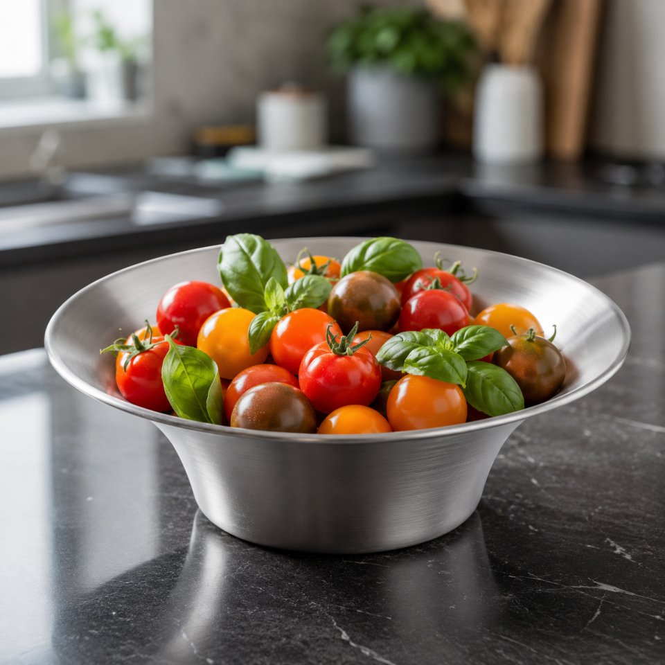 Paslanmaz Çelik Yuvarlak Sunum Kasesi Meyve ve Salata Servis Kasesi 26 cm