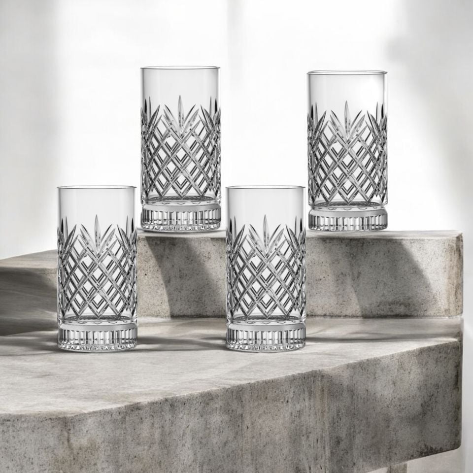 Bianca 4'lü Kristal Desenli Cam Meşrubat Bardağı Seti 466 ml- Şık ve Kullanışlı