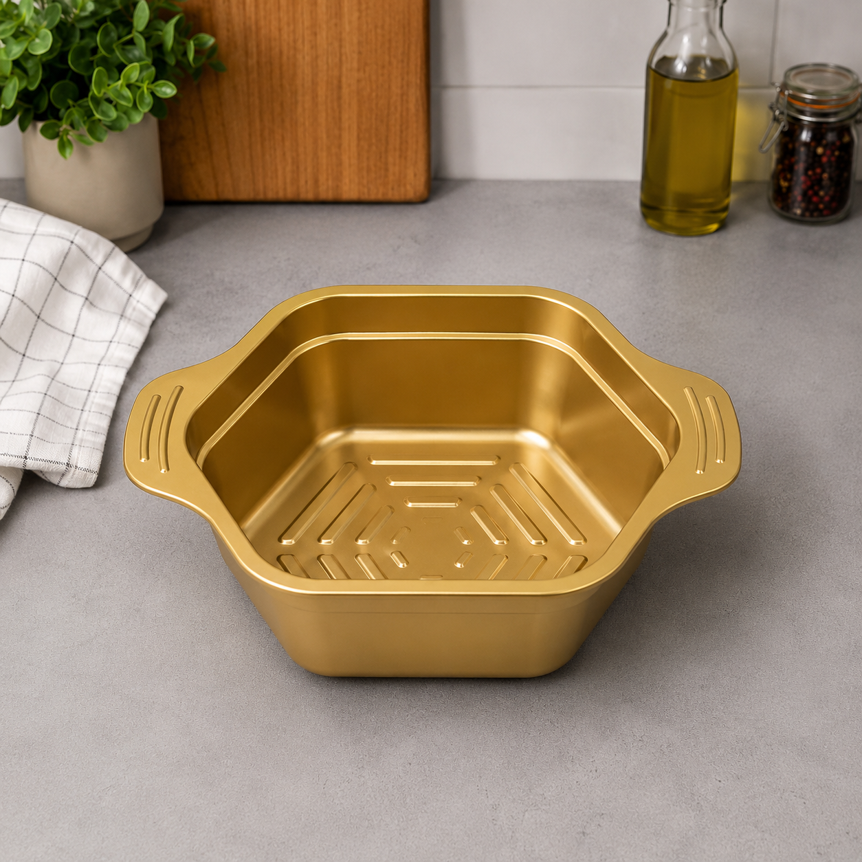 Paslanmaz Çelik Gold Altıgen Sebze Meyve Pirinç Yıkama Süzgeci Çok Amaçlı Mutfak Kabı 22 cm